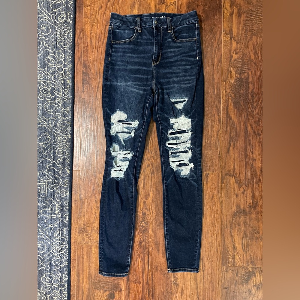 American Eagle Outfitters Dark Blue Distressed Jeggings